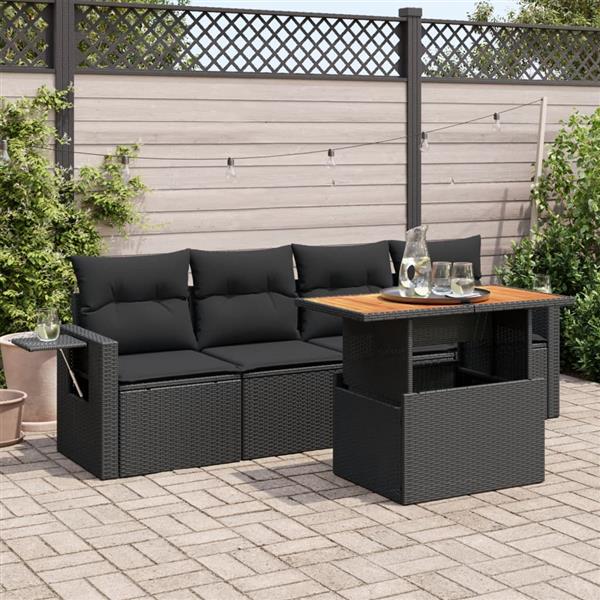 Grote foto vidaxl 5 delige loungeset met kussens poly rattan zwart tuin en terras tuinmeubelen