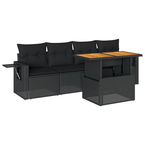 Grote foto vidaxl 5 delige loungeset met kussens poly rattan zwart tuin en terras tuinmeubelen