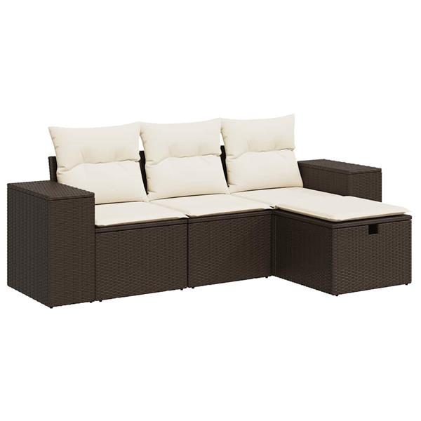 Grote foto vidaxl 4 delige loungeset met kussens poly rattan bruin tuin en terras tuinmeubelen