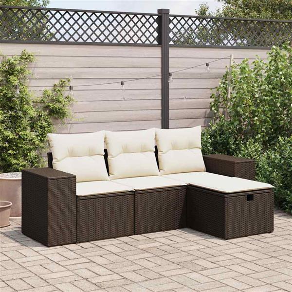 Grote foto vidaxl 4 delige loungeset met kussens poly rattan bruin tuin en terras tuinmeubelen