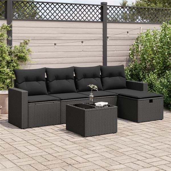 Grote foto vidaxl 6 delige loungeset met kussens poly rattan zwart tuin en terras tuinmeubelen