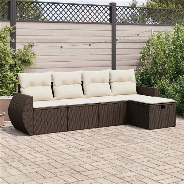 Grote foto vidaxl 5 delige loungeset met kussens poly rattan bruin tuin en terras tuinmeubelen