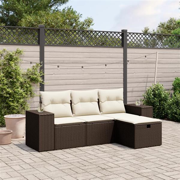 Grote foto vidaxl 4 delige loungeset met kussens poly rattan bruin tuin en terras tuinmeubelen