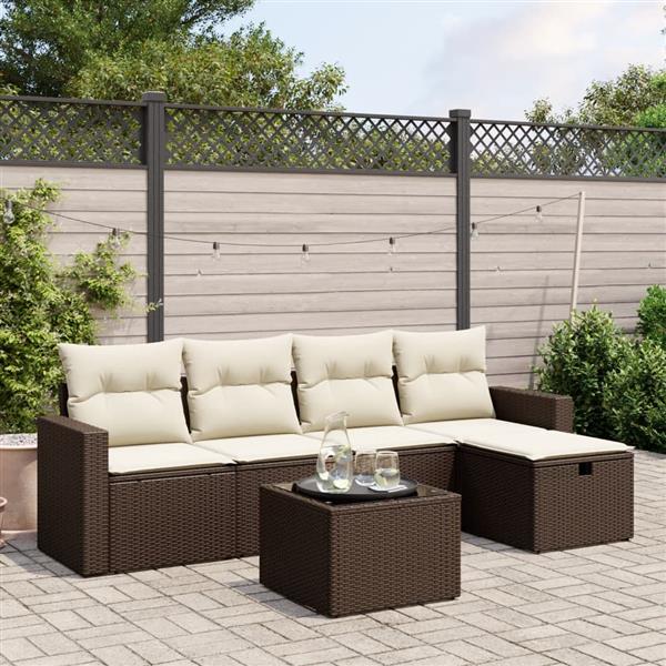 Grote foto vidaxl 6 delige loungeset met kussens poly rattan bruin tuin en terras tuinmeubelen