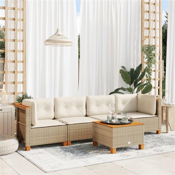 Grote foto vidaxl 5 delige loungeset met kussens poly rattan beige tuin en terras tuinmeubelen