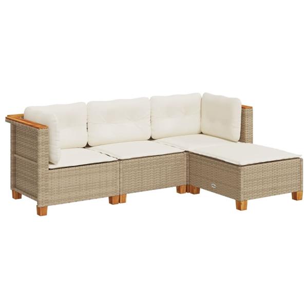 Grote foto vidaxl 4 delige loungeset met kussens poly rattan beige tuin en terras tuinmeubelen