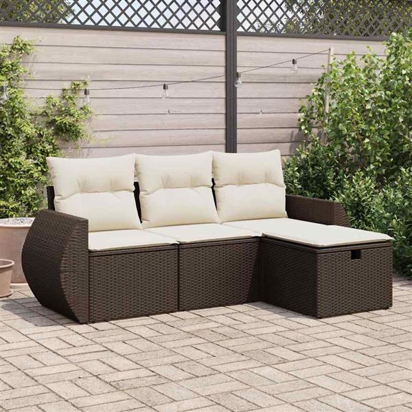 Grote foto vidaxl 4 delige loungeset met kussens poly rattan bruin tuin en terras tuinmeubelen