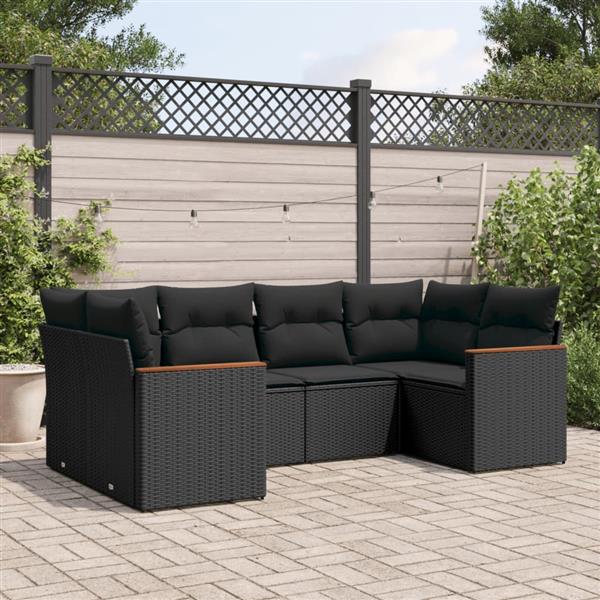 Grote foto vidaxl 6 delige loungeset met kussens poly rattan zwart tuin en terras tuinmeubelen