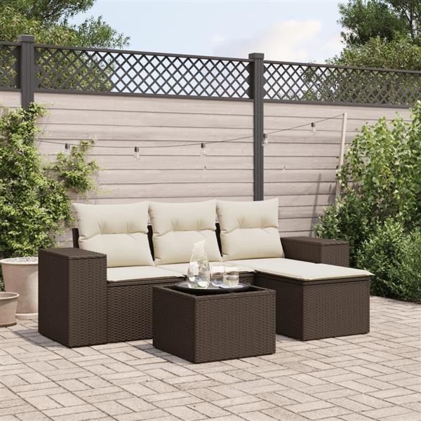 Grote foto vidaxl 5 delige loungeset met kussens poly rattan bruin tuin en terras tuinmeubelen