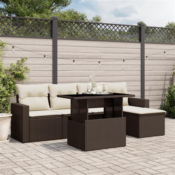 Grote foto vidaxl 6 delige loungeset met kussens poly rattan bruin tuin en terras tuinmeubelen