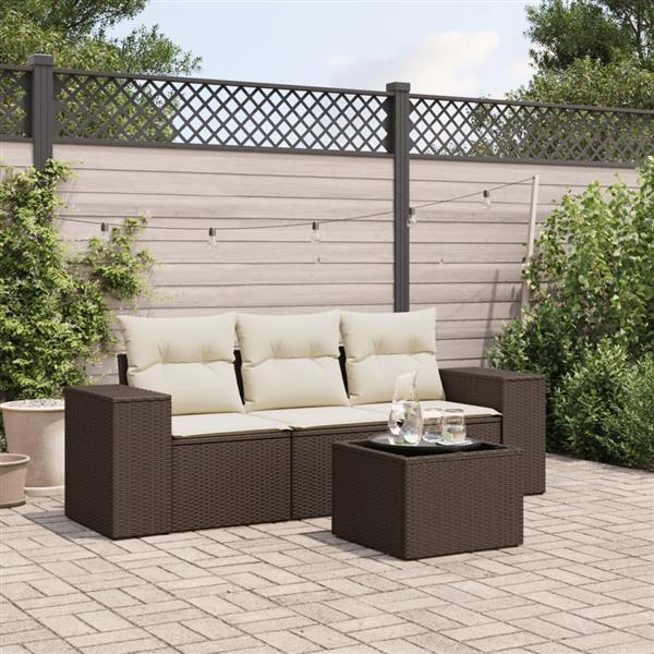 Grote foto vidaxl 4 delige loungeset met kussens poly rattan bruin tuin en terras tuinmeubelen