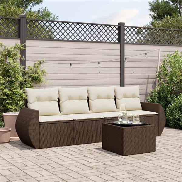 Grote foto vidaxl 5 delige loungeset met kussens poly rattan bruin tuin en terras tuinmeubelen