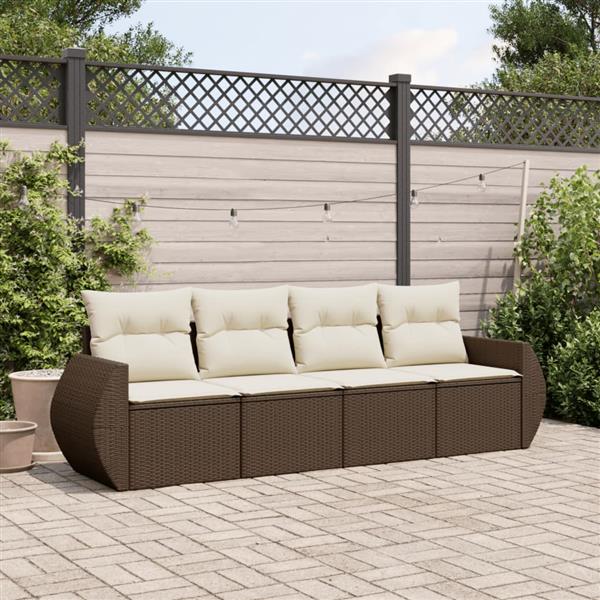 Grote foto vidaxl 4 delige loungeset met kussens poly rattan bruin tuin en terras tuinmeubelen