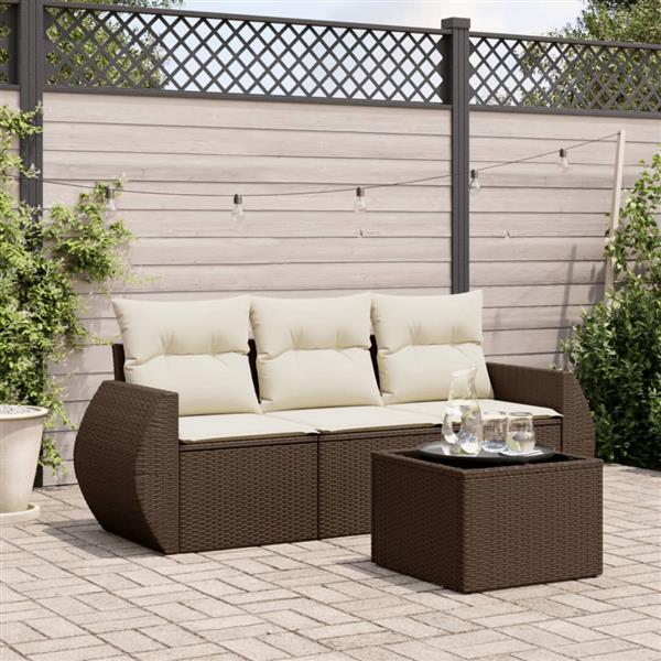 Grote foto vidaxl 4 delige loungeset met kussens poly rattan bruin tuin en terras tuinmeubelen