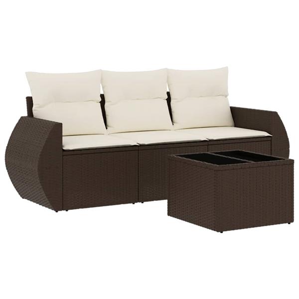 Grote foto vidaxl 4 delige loungeset met kussens poly rattan bruin tuin en terras tuinmeubelen