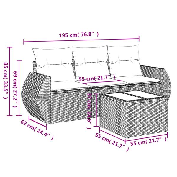 Grote foto vidaxl 4 delige loungeset met kussens poly rattan bruin tuin en terras tuinmeubelen