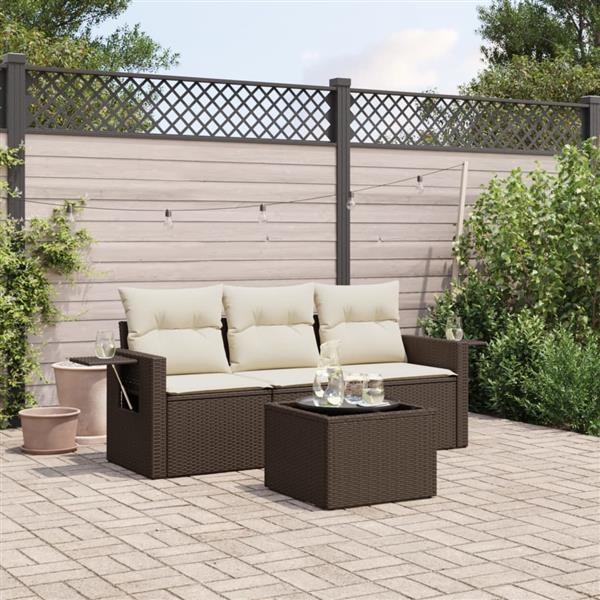 Grote foto vidaxl 4 delige loungeset met kussens poly rattan bruin tuin en terras tuinmeubelen