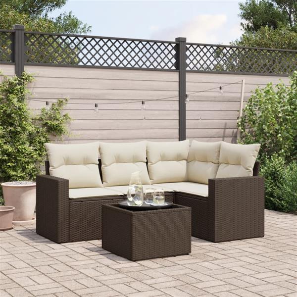 Grote foto vidaxl 5 delige loungeset met kussens poly rattan bruin tuin en terras tuinmeubelen