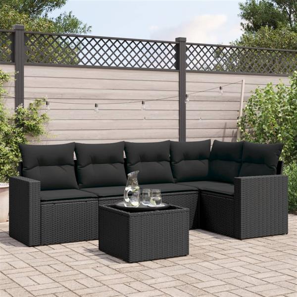 Grote foto vidaxl 6 delige loungeset met kussens poly rattan zwart tuin en terras tuinmeubelen