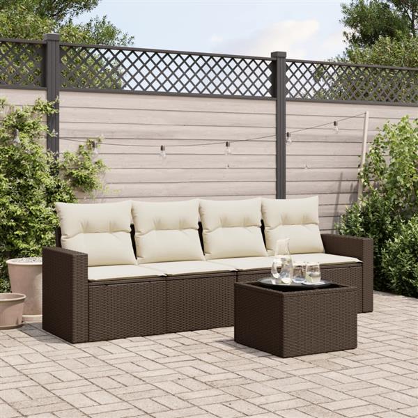 Grote foto vidaxl 5 delige loungeset met kussens poly rattan bruin tuin en terras tuinmeubelen