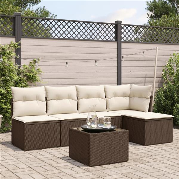 Grote foto vidaxl 6 delige loungeset met kussens poly rattan bruin tuin en terras tuinmeubelen