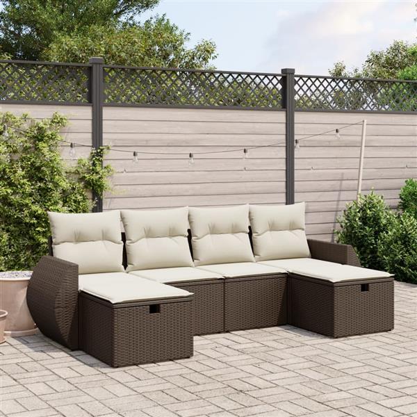 Grote foto vidaxl 6 delige loungeset met kussens poly rattan bruin tuin en terras tuinmeubelen