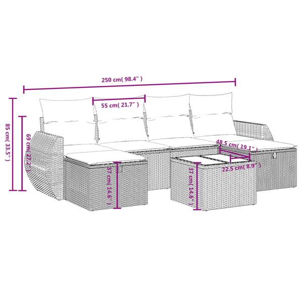 Grote foto vidaxl 6 delige loungeset met kussens poly rattan bruin tuin en terras tuinmeubelen