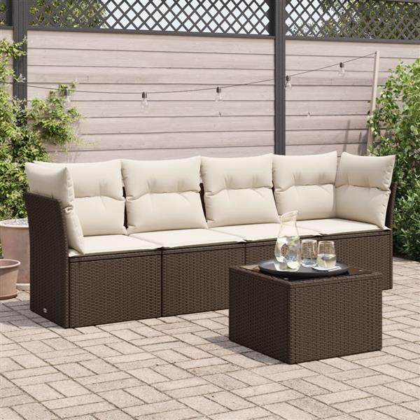 Grote foto vidaxl 5 delige loungeset met kussens poly rattan bruin tuin en terras tuinmeubelen