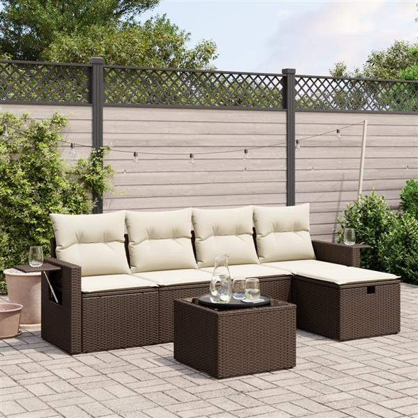 Grote foto vidaxl 6 delige loungeset met kussens poly rattan bruin tuin en terras tuinmeubelen