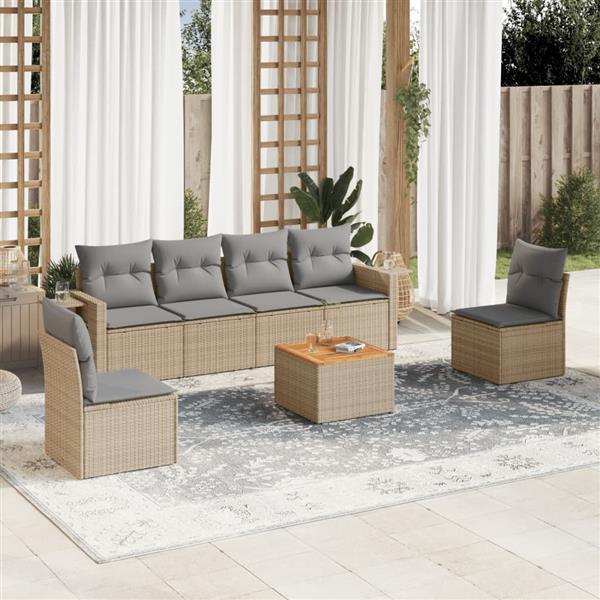 Grote foto vidaxl 7 delige loungeset met kussens poly rattan beige tuin en terras tuinmeubelen