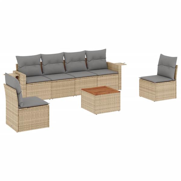 Grote foto vidaxl 7 delige loungeset met kussens poly rattan beige tuin en terras tuinmeubelen