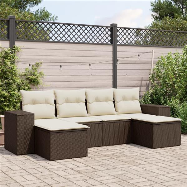 Grote foto vidaxl 6 delige loungeset met kussens poly rattan bruin tuin en terras tuinmeubelen