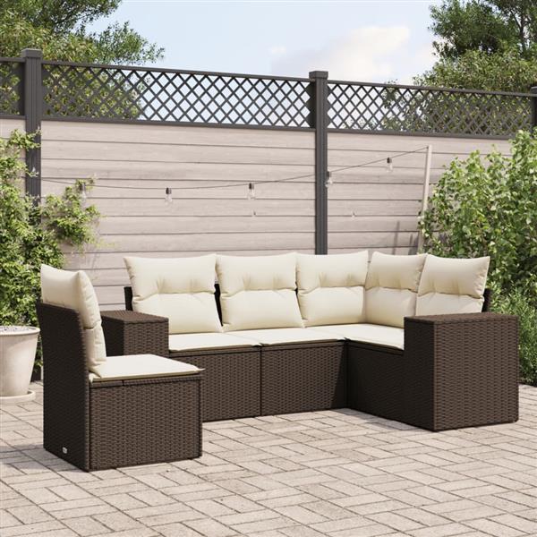 Grote foto vidaxl 5 delige loungeset met kussens poly rattan bruin tuin en terras tuinmeubelen