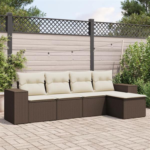 Grote foto vidaxl 5 delige loungeset met kussens poly rattan bruin tuin en terras tuinmeubelen