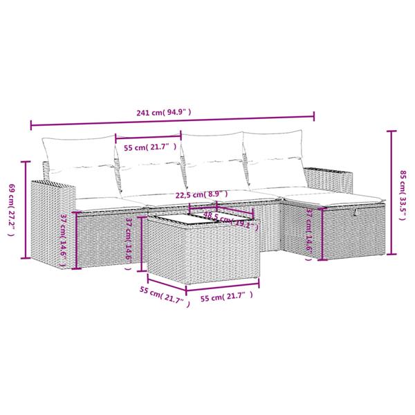 Grote foto vidaxl 6 delige loungeset met kussens poly rattan bruin tuin en terras tuinmeubelen