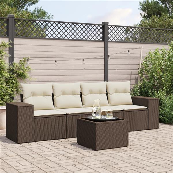 Grote foto vidaxl 5 delige loungeset met kussens poly rattan bruin tuin en terras tuinmeubelen