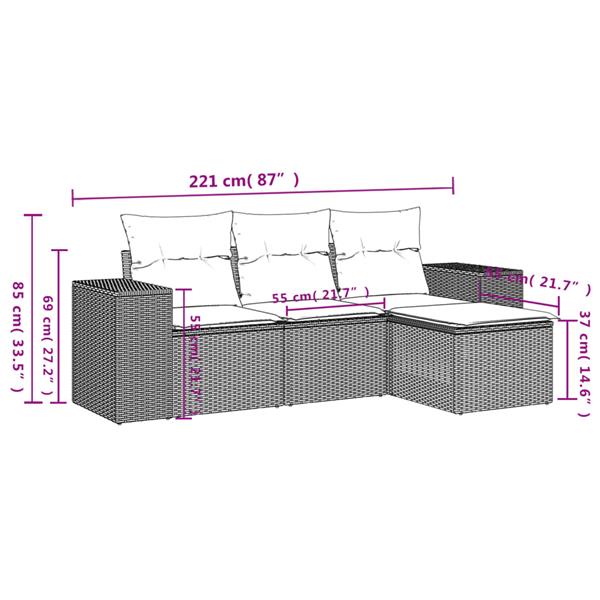 Grote foto vidaxl 4 delige loungeset met kussens poly rattan bruin tuin en terras tuinmeubelen