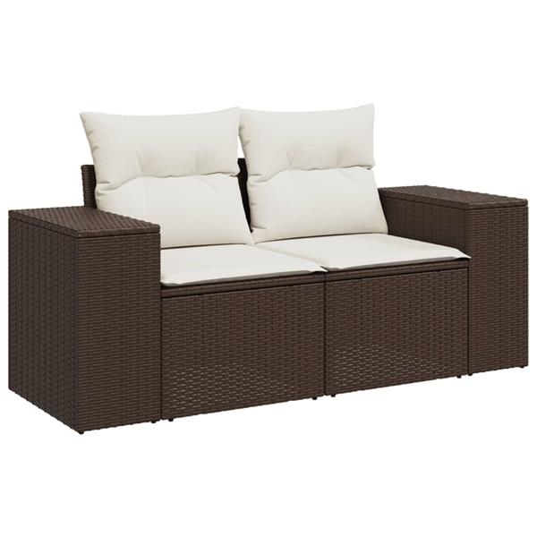 Grote foto vidaxl 3 delige loungeset met kussens poly rattan bruin tuin en terras tuinmeubelen