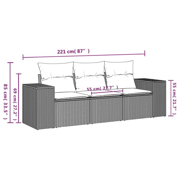 Grote foto vidaxl 3 delige loungeset met kussens poly rattan bruin tuin en terras tuinmeubelen