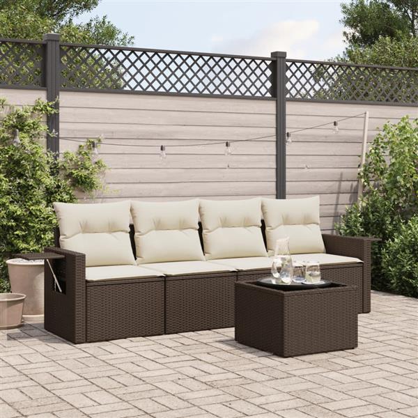 Grote foto vidaxl 5 delige loungeset met kussens poly rattan bruin tuin en terras tuinmeubelen