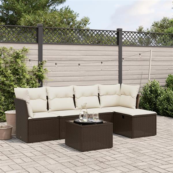 Grote foto vidaxl 6 delige loungeset met kussens poly rattan bruin tuin en terras tuinmeubelen