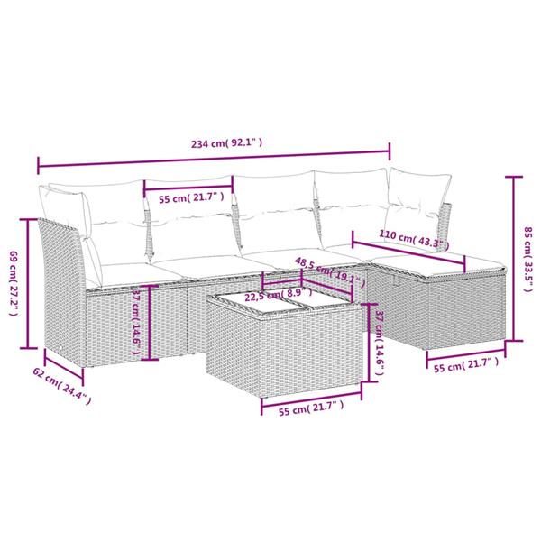 Grote foto vidaxl 6 delige loungeset met kussens poly rattan bruin tuin en terras tuinmeubelen