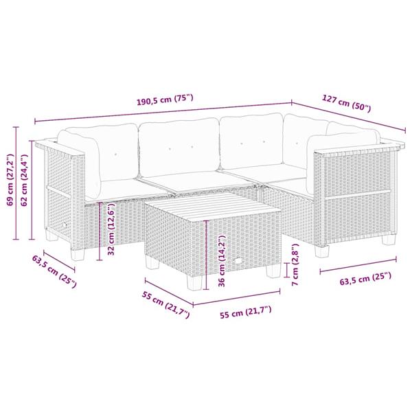 Grote foto vidaxl 5 delige loungeset met kussens poly rattan beige tuin en terras tuinmeubelen