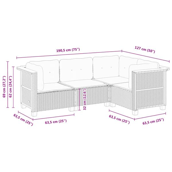 Grote foto vidaxl 4 delige loungeset met kussens poly rattan beige tuin en terras tuinmeubelen