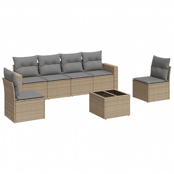 Grote foto vidaxl 7 delige loungeset met kussens poly rattan beige tuin en terras tuinmeubelen