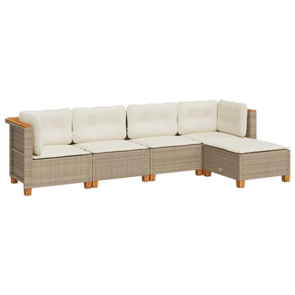 Grote foto vidaxl 5 delige loungeset met kussens poly rattan beige tuin en terras tuinmeubelen