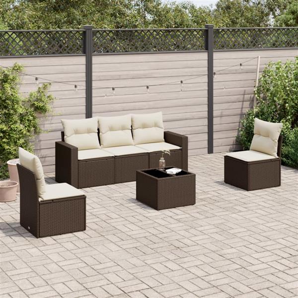 Grote foto vidaxl 6 delige loungeset met kussens poly rattan bruin tuin en terras tuinmeubelen