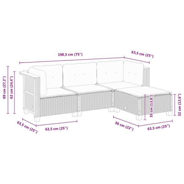 Grote foto vidaxl 4 delige loungeset met kussens poly rattan beige tuin en terras tuinmeubelen