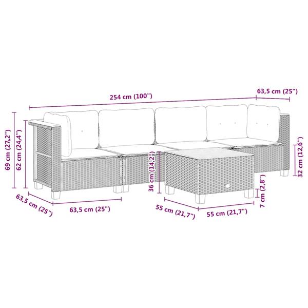 Grote foto vidaxl 5 delige loungeset met kussens poly rattan beige tuin en terras tuinmeubelen