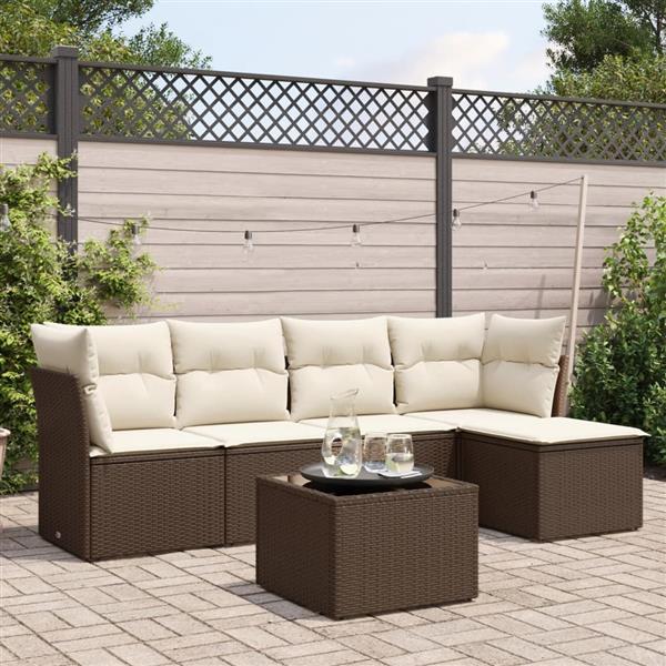 Grote foto vidaxl 6 delige loungeset met kussens poly rattan bruin tuin en terras tuinmeubelen